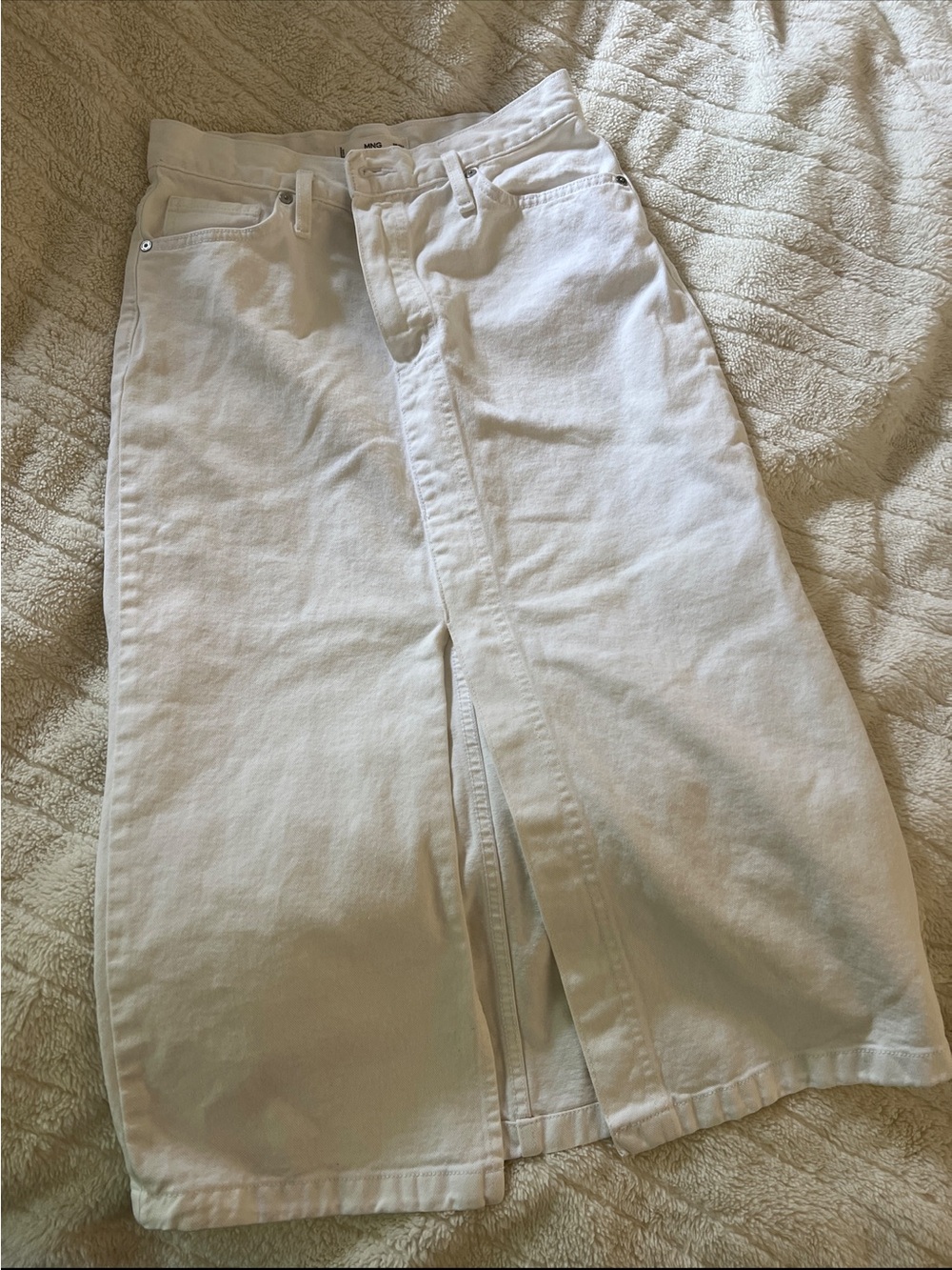 Mango White Denim Midi Skirt with Front Slit